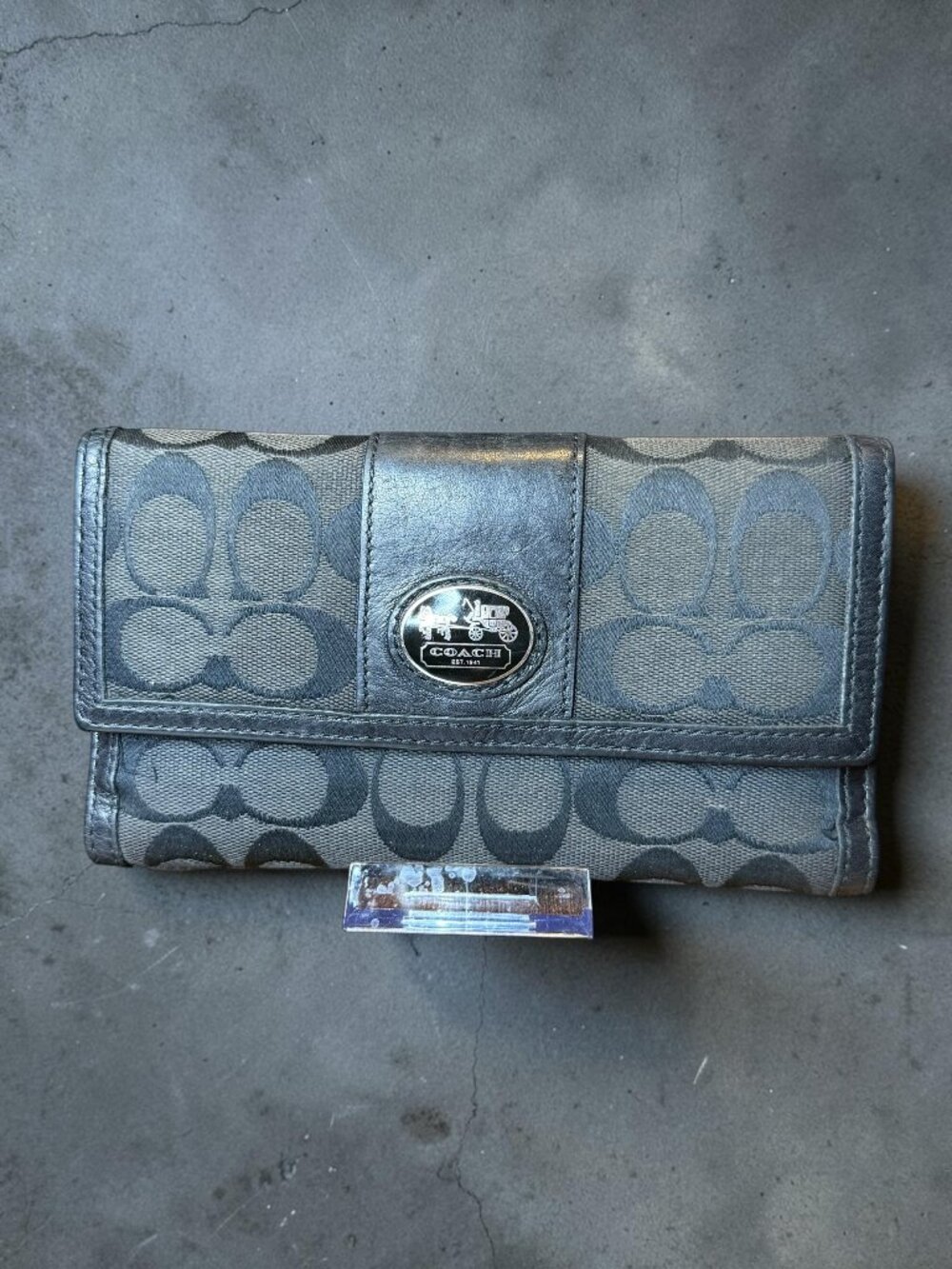 Coach Legacy Signature Black Checkbook Wallet